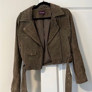 Women’s suede moto jacket.